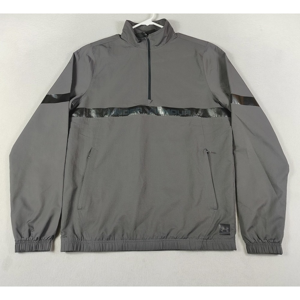 Under Armour Jacket Mens Small Gray Half Zip Windbreaker Loose Fit Athletic